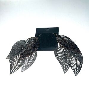 Dangle Leaf Earrings Boho Silver Tone Bronze Tone‎ Statement Dangle Earrings